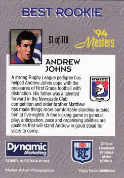 1994 Dynamic NSW Rugby League '94 Masters #51 Andrew Johns Back